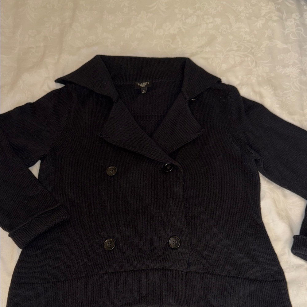Talbots Black Double-Breasted sweater jacket MP